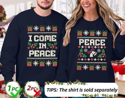 DUTUT I Come In Peace Peace Sweatshirt Couples Christmas Matching Shirts for Husband and Wife Long Sleeve Tops in Saudi Arabia