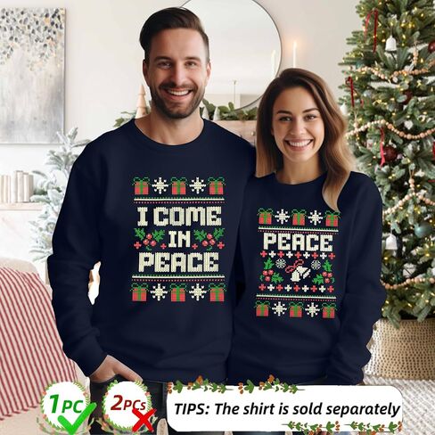 DUTUT I Come In Peace Peace Sweatshirt Couples Christmas Matching Shirts for Husband and Wife Long Sleeve Tops in Saudi Arabia