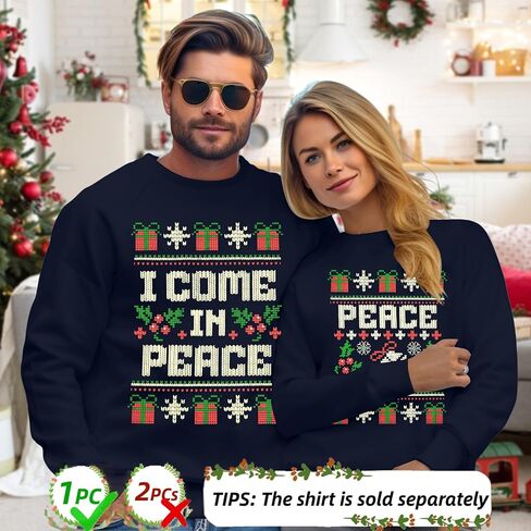 DUTUT I Come In Peace Peace Sweatshirt Couples Christmas Matching Shirts for Husband and Wife Long Sleeve Tops in Saudi Arabia