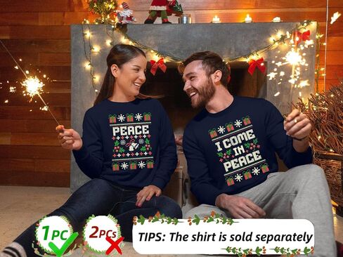 DUTUT I Come In Peace Peace Sweatshirt Couples Christmas Matching Shirts for Husband and Wife Long Sleeve Tops in Saudi Arabia
