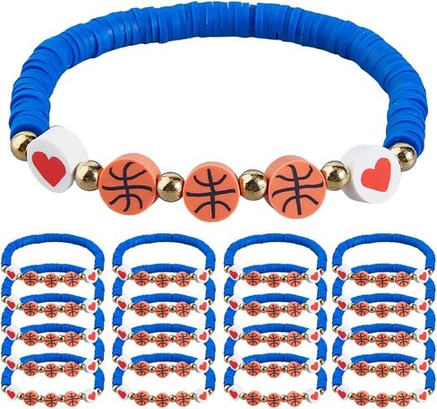 DICOSMETIC 24Pcs Sports Charm Bracelets Basketball Beaded Bracelets Clay Beaded Bracelet Sports Team Party Gifts for Sport Basketball Team Lovers Players Gifts, 6-7/8 Inch(17.5cm) in Saudi Arabia