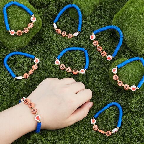 DICOSMETIC 24Pcs Sports Charm Bracelets Basketball Beaded Bracelets Clay Beaded Bracelet Sports Team Party Gifts for Sport Basketball Team Lovers Players Gifts, 6-7/8 Inch(17.5cm) in Saudi Arabia
