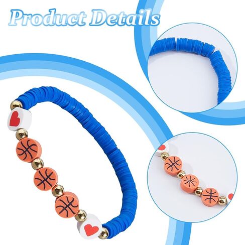 DICOSMETIC 24Pcs Sports Charm Bracelets Basketball Beaded Bracelets Clay Beaded Bracelet Sports Team Party Gifts for Sport Basketball Team Lovers Players Gifts, 6-7/8 Inch(17.5cm) in Saudi Arabia