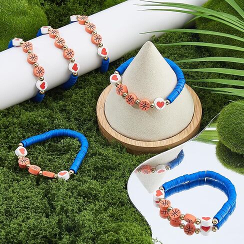 DICOSMETIC 24Pcs Sports Charm Bracelets Basketball Beaded Bracelets Clay Beaded Bracelet Sports Team Party Gifts for Sport Basketball Team Lovers Players Gifts, 6-7/8 Inch(17.5cm) in Saudi Arabia