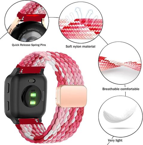 شريط مضفر من النايلون لـ Garmin Venu Sq/Sq Music/Sq 2/Sq 2 Music، حزام مطاطي 20 مم لـ Garmin Venu 2 Plus/Vivoactive 3/5/6/Vivomove HR/Forerunner 55 245 645 in Kuwait