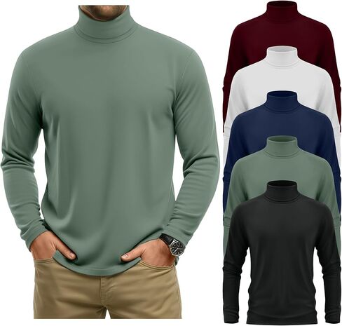 Neer 5 Packs Mens Big and Tall Long Sleeve Shirts Turtleneck Thermal Tops Casual Basic Tees Lightweight Pullover Undershirt in Saudi Arabia