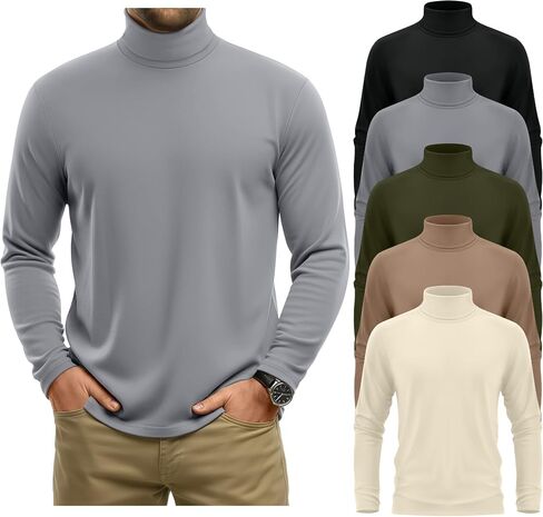 Neer 5 Packs Mens Big and Tall Long Sleeve Shirts Turtleneck Thermal Tops Casual Basic Tees Lightweight Pullover Undershirt in Saudi Arabia