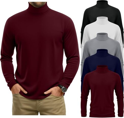 Neer 5 Packs Mens Big and Tall Long Sleeve Shirts Turtleneck Thermal Tops Casual Basic Tees Lightweight Pullover Undershirt in Saudi Arabia