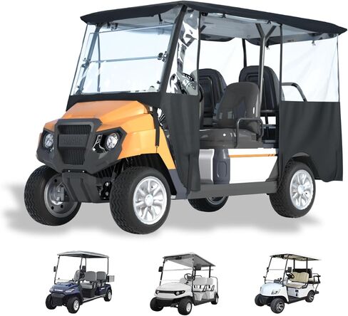 BENVOL Golf Cart Enclosure 4 Passenger for Club Car Tempo Onward Extended Roof Waterproof Transparent Driving Rain Cover Fit 4-Seater with 4-Sided Clear Windows Mirror Zipper Roll-up Door Black in Saudi Arabia