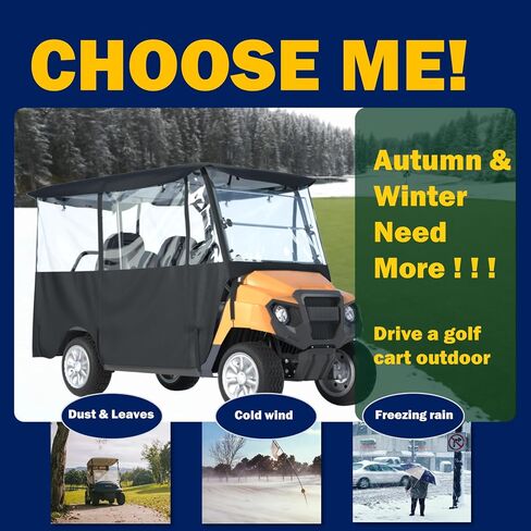 BENVOL Golf Cart Enclosure 4 Passenger for Club Car Tempo Onward Extended Roof Waterproof Transparent Driving Rain Cover Fit 4-Seater with 4-Sided Clear Windows Mirror Zipper Roll-up Door Black in Saudi Arabia