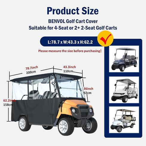 BENVOL Golf Cart Enclosure 4 Passenger for Club Car Tempo Onward Extended Roof Waterproof Transparent Driving Rain Cover Fit 4-Seater with 4-Sided Clear Windows Mirror Zipper Roll-up Door Black in Saudi Arabia