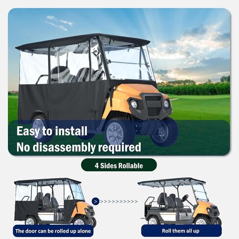 BENVOL Golf Cart Enclosure 4 Passenger for Club Car Tempo Onward Extended Roof Waterproof Transparent Driving Rain Cover Fit 4-Seater with 4-Sided Clear Windows Mirror Zipper Roll-up Door Black in Saudi Arabia