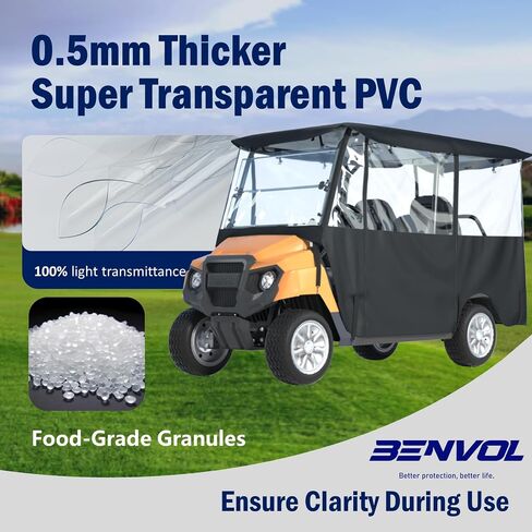 BENVOL Golf Cart Enclosure 4 Passenger for Club Car Tempo Onward Extended Roof Waterproof Transparent Driving Rain Cover Fit 4-Seater with 4-Sided Clear Windows Mirror Zipper Roll-up Door Black in Saudi Arabia