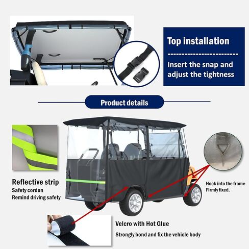 BENVOL Golf Cart Enclosure 4 Passenger for Club Car Tempo Onward Extended Roof Waterproof Transparent Driving Rain Cover Fit 4-Seater with 4-Sided Clear Windows Mirror Zipper Roll-up Door Black in Saudi Arabia