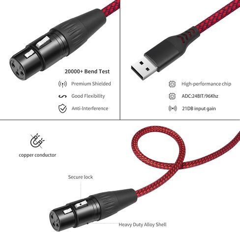 3.3FT XLR to USB Recording Cable,XLR Female to USB A Microphone Link Converter Cable for Microphones or Karaoke Recording in Saudi Arabia