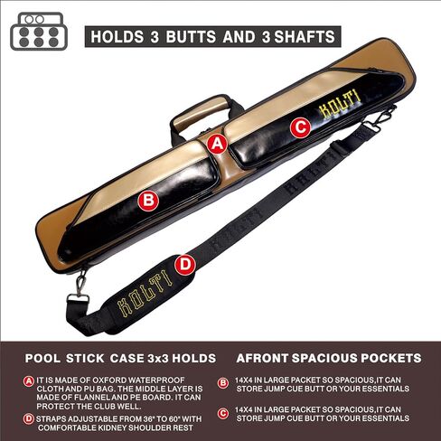 حقيبة عصا البلياردو، حقيبة حمل عصا البلياردو مبطنة ناعمة مع جيوب متعددة للأعقاب والأعمدة، حقيبة عصا البلياردو مع أشرطة لعصي البلياردو وملحقاتها in Kuwait