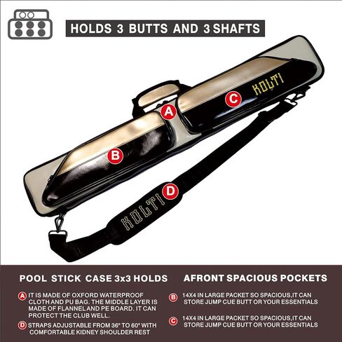 Pool Cue Case, Pool Cue Carrying Case Soft Padded Billiard Stick Bag with Multi-pocket for Butts and Shafts, Pool Stick Case Cue Bag with Straps for Pool Cues & Accessories in Saudi Arabia