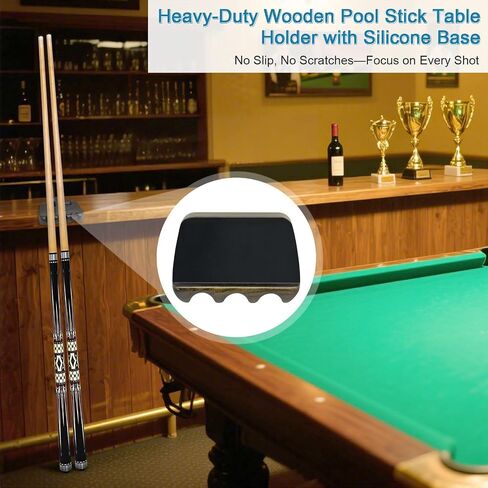 Wood Pool Cue Holder Non-Slip Silicone Base Solid Wooden Construction | Holds 2/3/4/5 Cues Weighted Metal Inside for Stability Billiard Accessory for Table, Bar & Game Room，Brown in Saudi Arabia