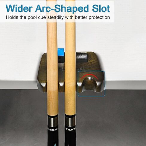 Wood Pool Cue Holder Non-Slip Silicone Base Solid Wooden Construction | Holds 2/3/4/5 Cues Weighted Metal Inside for Stability Billiard Accessory for Table, Bar & Game Room，Brown in Saudi Arabia