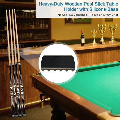 Wood Pool Cue Holder Non-Slip Silicone Base Solid Wooden Construction | Holds 2/3/4/5 Cues Weighted Metal Inside for Stability Billiard Accessory for Table, Bar & Game Room，Brown in Saudi Arabia