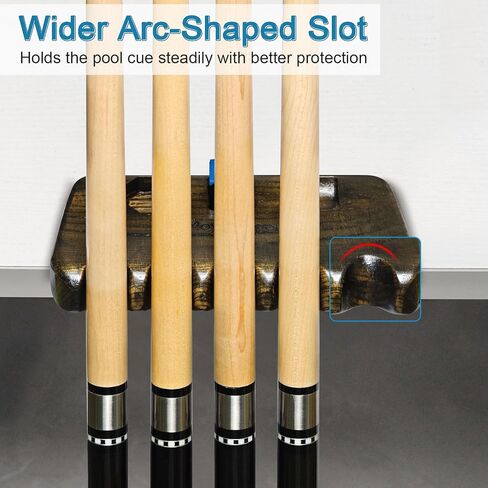 Wood Pool Cue Holder Non-Slip Silicone Base Solid Wooden Construction | Holds 2/3/4/5 Cues Weighted Metal Inside for Stability Billiard Accessory for Table, Bar & Game Room，Brown in Saudi Arabia