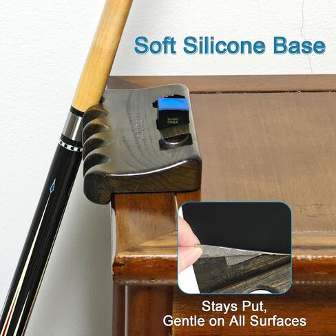 Wood Pool Cue Holder Non-Slip Silicone Base Solid Wooden Construction | Holds 2/3/4/5 Cues Weighted Metal Inside for Stability Billiard Accessory for Table, Bar & Game Room，Brown in Saudi Arabia
