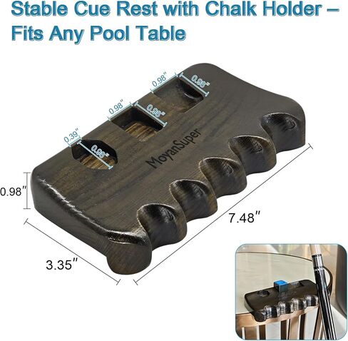 Wood Pool Cue Holder Non-Slip Silicone Base Solid Wooden Construction | Holds 2/3/4/5 Cues Weighted Metal Inside for Stability Billiard Accessory for Table, Bar & Game Room，Brown in Saudi Arabia