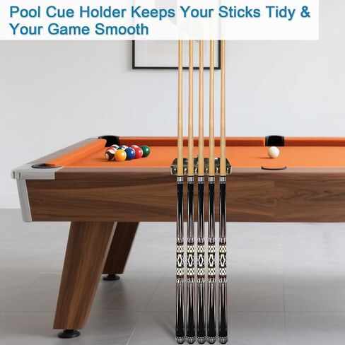 Wood Pool Cue Holder Non-Slip Silicone Base Solid Wooden Construction | Holds 2/3/4/5 Cues Weighted Metal Inside for Stability Billiard Accessory for Table, Bar & Game Room，Brown in Saudi Arabia