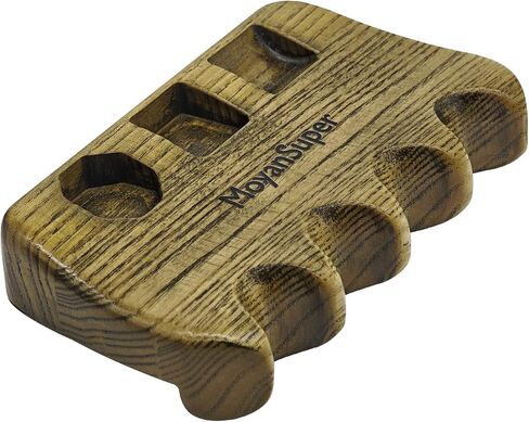 Wood Pool Cue Holder Non-Slip Silicone Base Solid Wooden Construction | Holds 2/3/4/5 Cues Weighted Metal Inside for Stability Billiard Accessory for Table, Bar & Game Room，Brown in Saudi Arabia