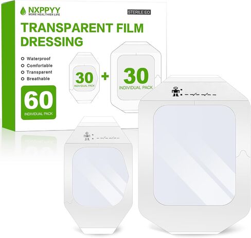 60Pack Transparent Film Dressing - 4" x 4.75" Waterproof Bandages for Wounds + 2.37" x 2.75" Wound Dressing for Swimming, Post Surgical Shower, IV Shield, Tattoo Aftercare Wound Care, Adhesive Patches in Saudi Arabia