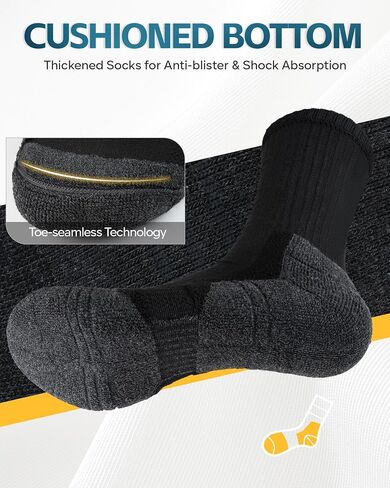 Cotton Crew Socks for Work Hiking, Thermal Warm Winter Boot Sock Cushioned Moisture Athletic Sports Running (6 Pairs) in Saudi Arabia