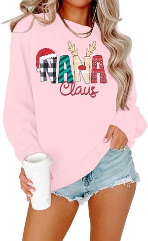 EGELEXY Christmas Nana Claus Sweatshirt Women Nana Graphics Tops Vintage Merry Grandma Long Sleeve Outfits in Saudi Arabia