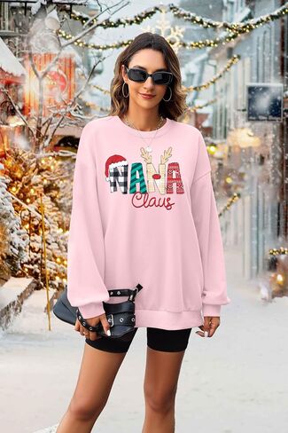 EGELEXY Christmas Nana Claus Sweatshirt Women Nana Graphics Tops Vintage Merry Grandma Long Sleeve Outfits in Saudi Arabia