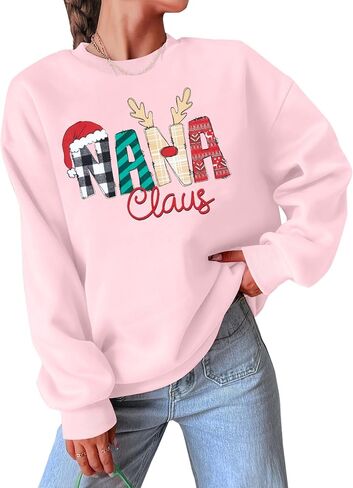 EGELEXY Christmas Nana Claus Sweatshirt Women Nana Graphics Tops Vintage Merry Grandma Long Sleeve Outfits in Saudi Arabia