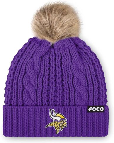 FOCO Women's Minnesota Vikings NFL Logo Faux Fur Pom Beanie Hat, Team Color in Saudi Arabia