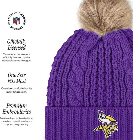 FOCO Women's Minnesota Vikings NFL Logo Faux Fur Pom Beanie Hat, Team Color in Saudi Arabia