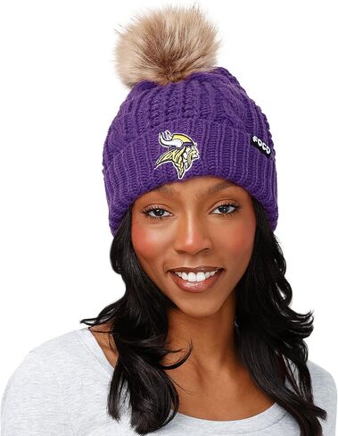 FOCO Women's Minnesota Vikings NFL Logo Faux Fur Pom Beanie Hat, Team Color in Saudi Arabia