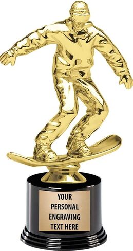 Snowboarding Trophies with Custom Engraving, 7.25" Personalized Snowboard Cruiser Trophy On Deluxe Round Base Prime in Saudi Arabia