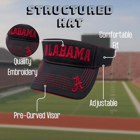 Officially Licensed Alabama University Black Visor Hat Classic Embroidered Team Logo Adjustable Sun Cap in Saudi Arabia