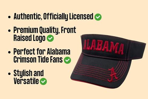 Officially Licensed Alabama University Black Visor Hat Classic Embroidered Team Logo Adjustable Sun Cap in Saudi Arabia