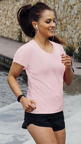 Women's UPF 50+ Sun Shirts Dry Fit Athletic Running Short Sleeve T-Shirts V-Neck Performance Tee Top in Saudi Arabia