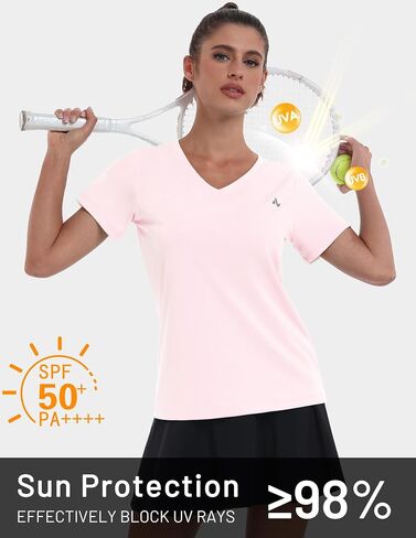 Women's UPF 50+ Sun Shirts Dry Fit Athletic Running Short Sleeve T-Shirts V-Neck Performance Tee Top in Saudi Arabia