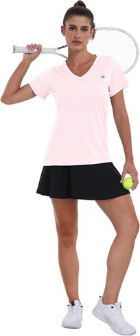 Women's UPF 50+ Sun Shirts Dry Fit Athletic Running Short Sleeve T-Shirts V-Neck Performance Tee Top in Saudi Arabia
