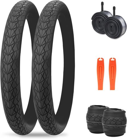 20 inch Kids Bike Tire Anti - Slip 20 x 2.125 inch Foldable Replacement All Terrain with Levers for Kids Bicycle BMX Mountain Folding Bike Black 2 Pack in Saudi Arabia
