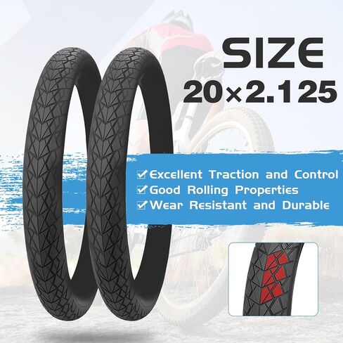 20 inch Kids Bike Tire Anti - Slip 20 x 2.125 inch Foldable Replacement All Terrain with Levers for Kids Bicycle BMX Mountain Folding Bike Black 2 Pack in Saudi Arabia
