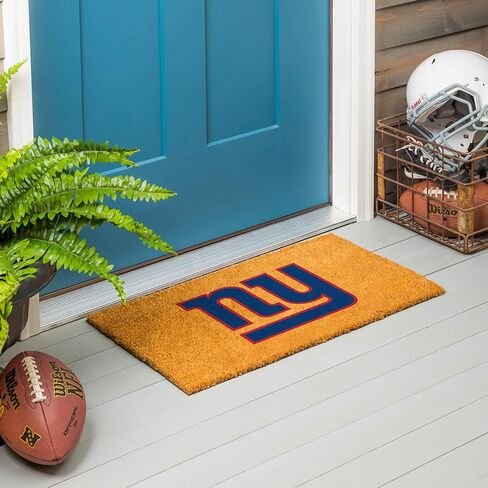 Team Sports America NFL New York Giants Natural Coir Doormat | Official Full Color Team Logo | 28 x 16 Inches | Non Slip Back | Front Door Welcome Floor Mats | Indoor Outdoor Entrance Home Décor in Saudi Arabia