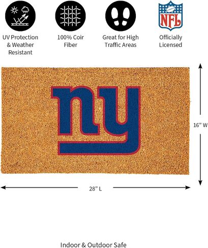 Team Sports America NFL New York Giants Natural Coir Doormat | Official Full Color Team Logo | 28 x 16 Inches | Non Slip Back | Front Door Welcome Floor Mats | Indoor Outdoor Entrance Home Décor in Saudi Arabia