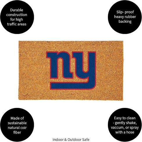 Team Sports America NFL New York Giants Natural Coir Doormat | Official Full Color Team Logo | 28 x 16 Inches | Non Slip Back | Front Door Welcome Floor Mats | Indoor Outdoor Entrance Home Décor in Saudi Arabia