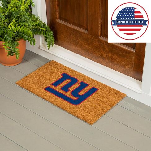 Team Sports America NFL New York Giants Natural Coir Doormat | Official Full Color Team Logo | 28 x 16 Inches | Non Slip Back | Front Door Welcome Floor Mats | Indoor Outdoor Entrance Home Décor in Saudi Arabia