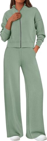 PRETTYGARDEN Women's 2 Piece Outfits Fall Sweatsuits Zip Up Sweatshirt Wide Leg Sweatpants Casual Tracksuit Lounge Sets in Saudi Arabia